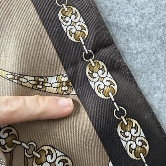 Oscar De La Renta Brown Silk Rectangle Scarf One Size Chain Print Old Money - Picture 10 of 14